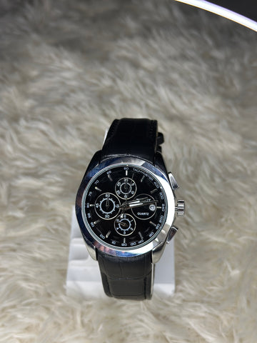 Elegant Tissot Chronograph Quartz Watch with Black Leather Strap