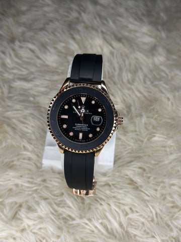 Luxury Black & Gold Oyster Perpetual Date Watch with Rubber Strap